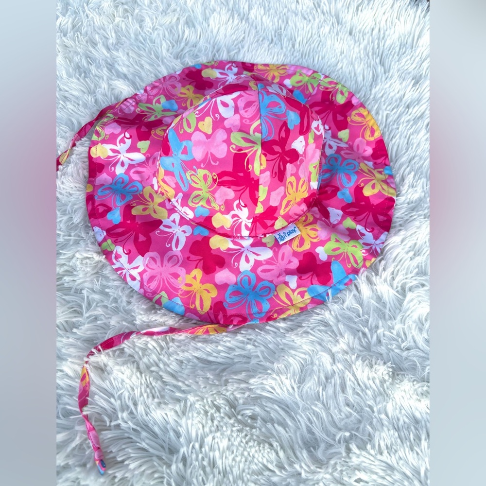 ✨NWOT BRIGHT COLORFUL 9-18 MO SUN HAT PINK BUTTERFLY PRINT BABY POOL HAT ✨